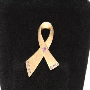 Avon Gold Ribbon Pink Rhinestone Breast Cancer Awareness Pin Brooch
